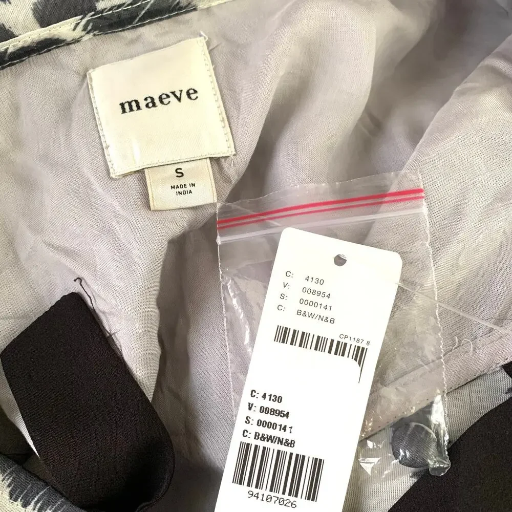 Anthropologie Maeve Long-Sleeve Collared Sheer Mini Dress in Black and White
